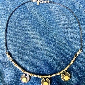 Three Pendant Sterling and 14K Gold Necklace